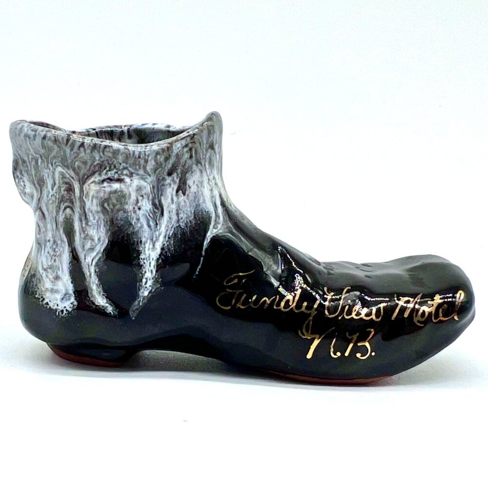 Vintage Ceramic Boot Souvenir Fundy View Motel Canada Mini Shoe